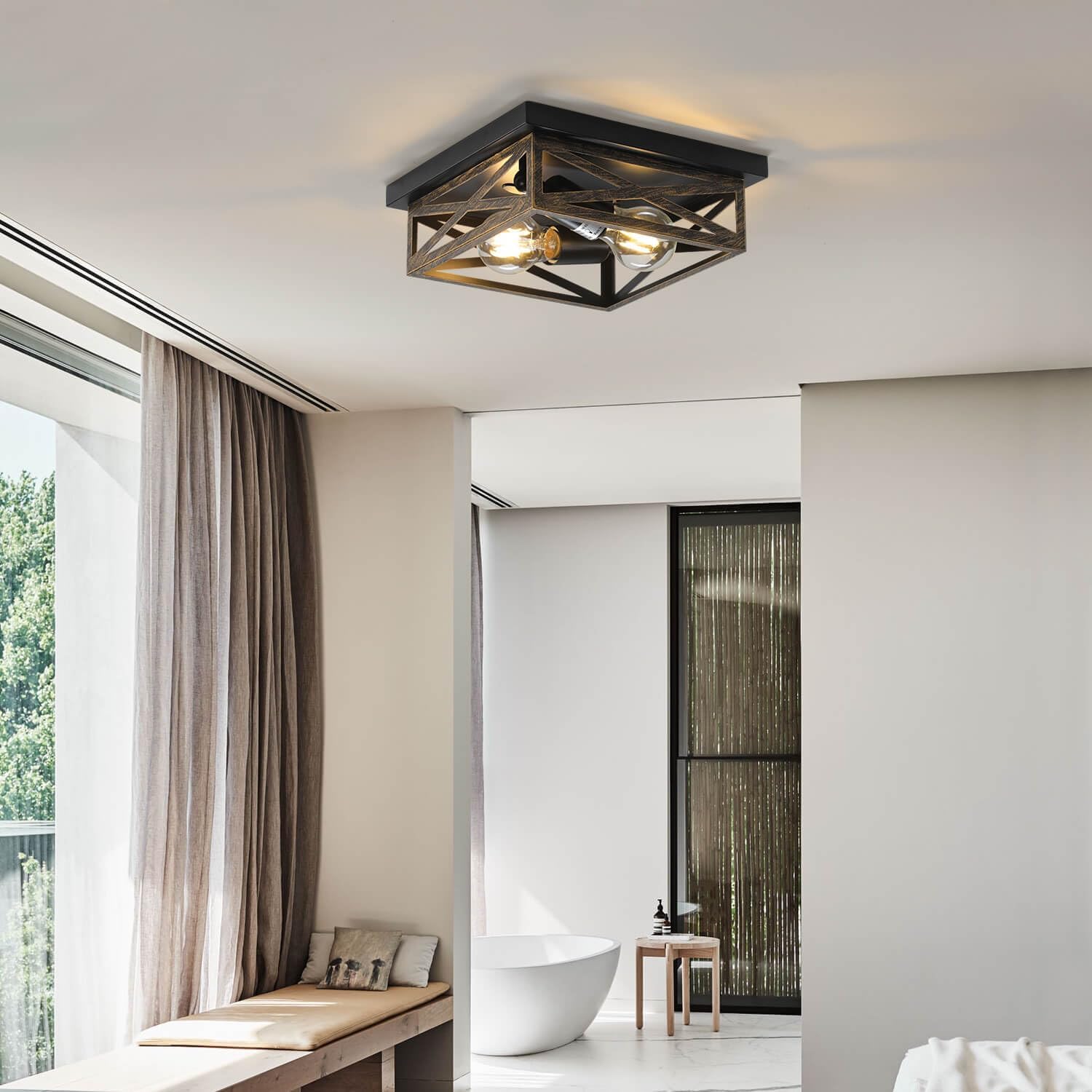 Farmhouse Cage Flush Mount Ceiling Light