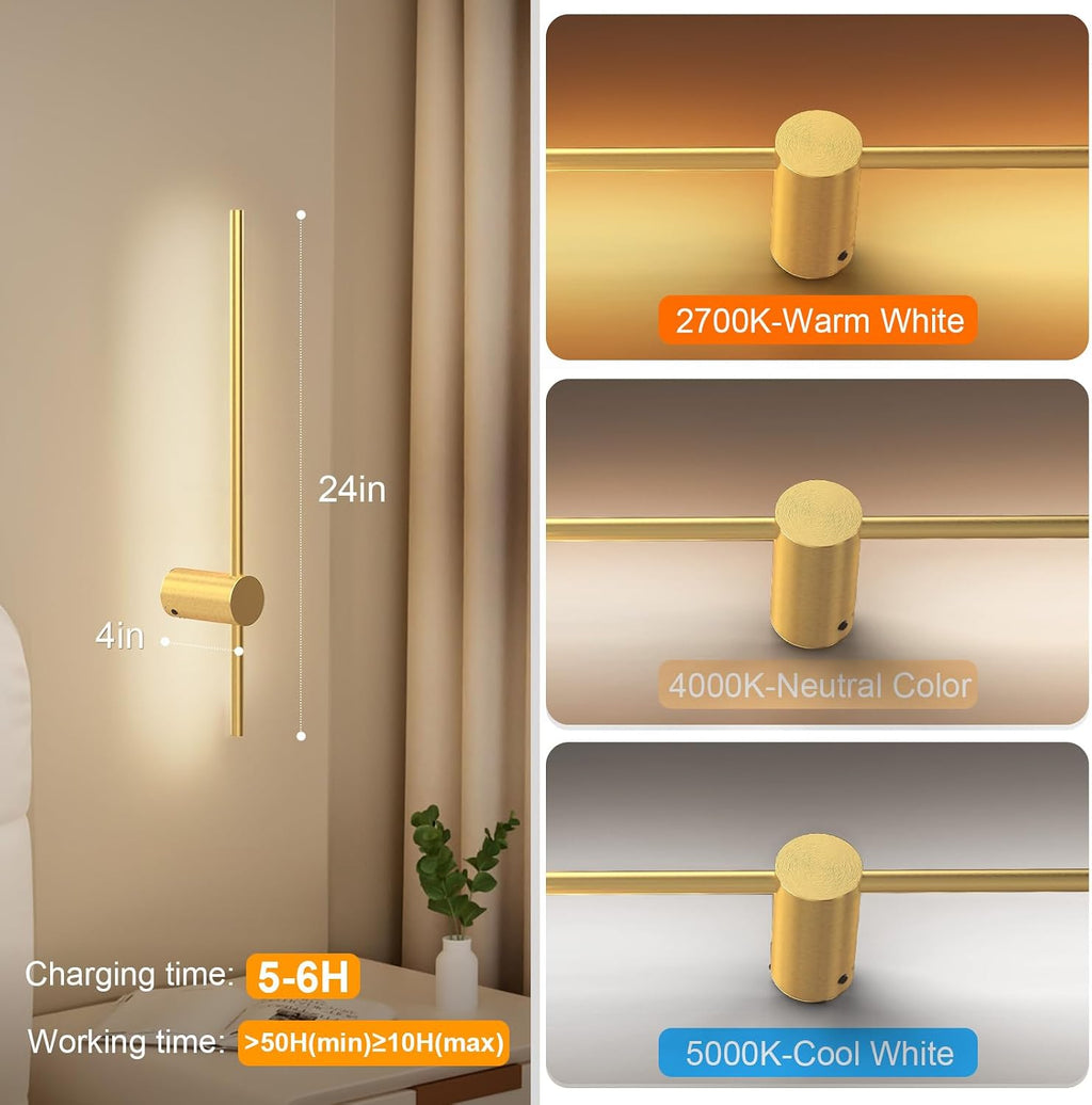 2‑Pack Gold Battery‑Operated Wall Sconces