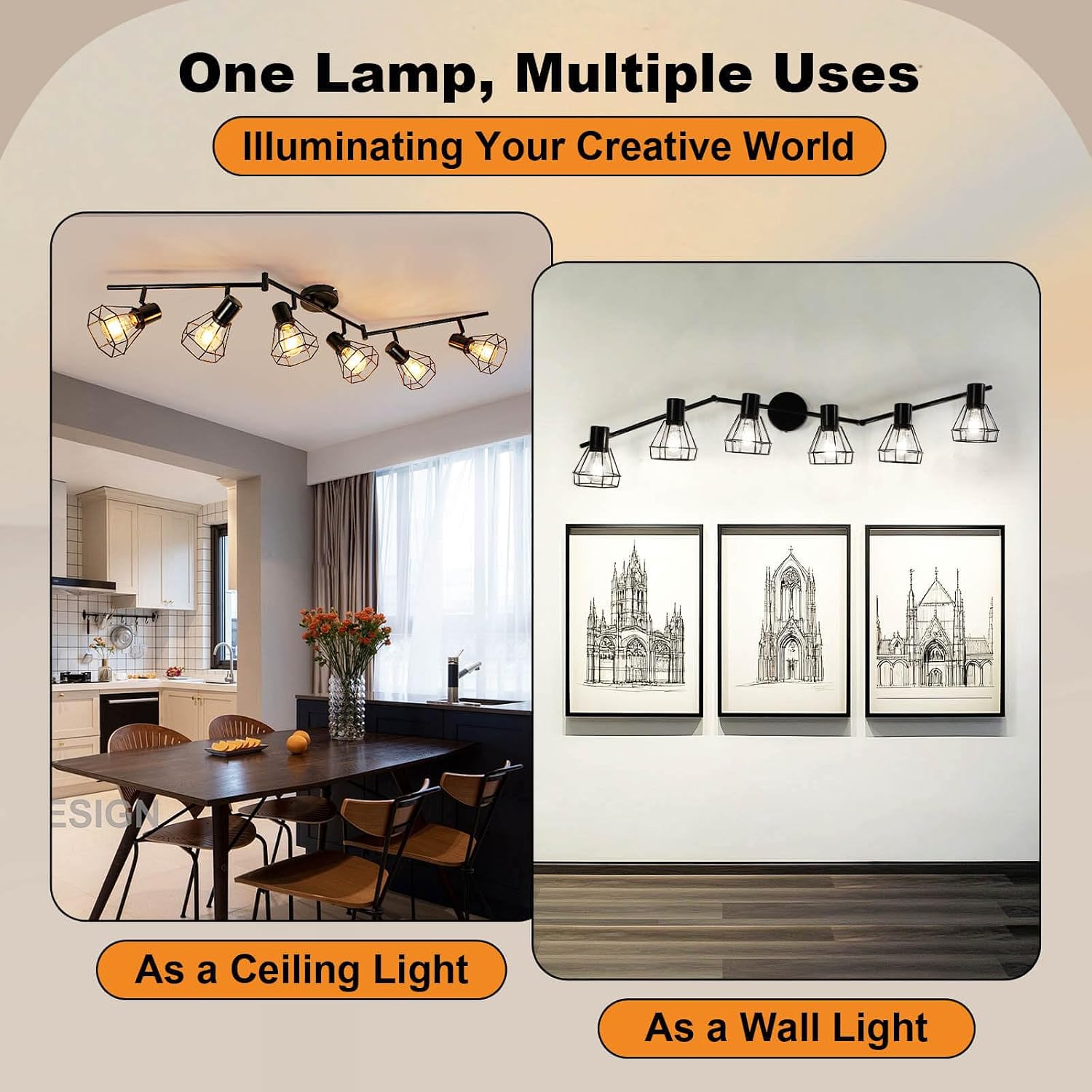 6‑Light Rotatable Black Track Light