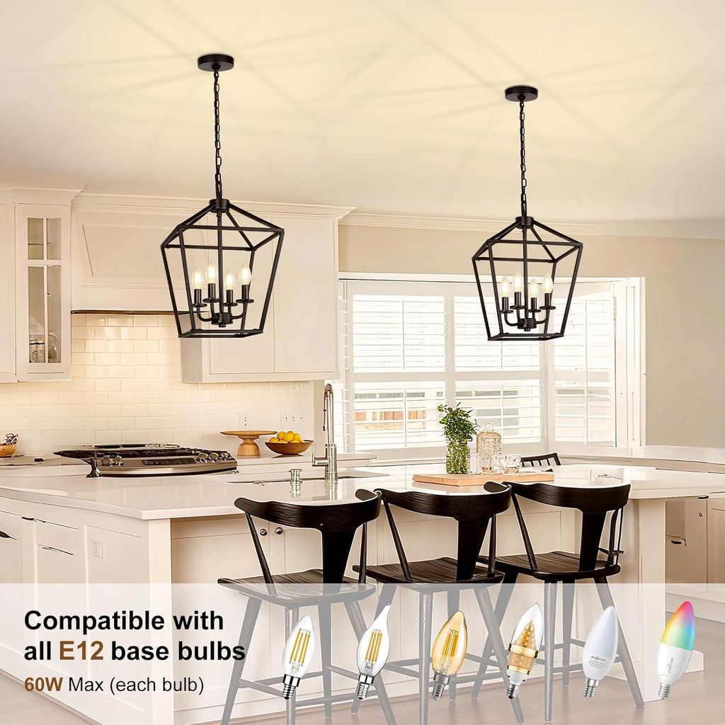 4‑Light Black Cage Industrial Chandelier