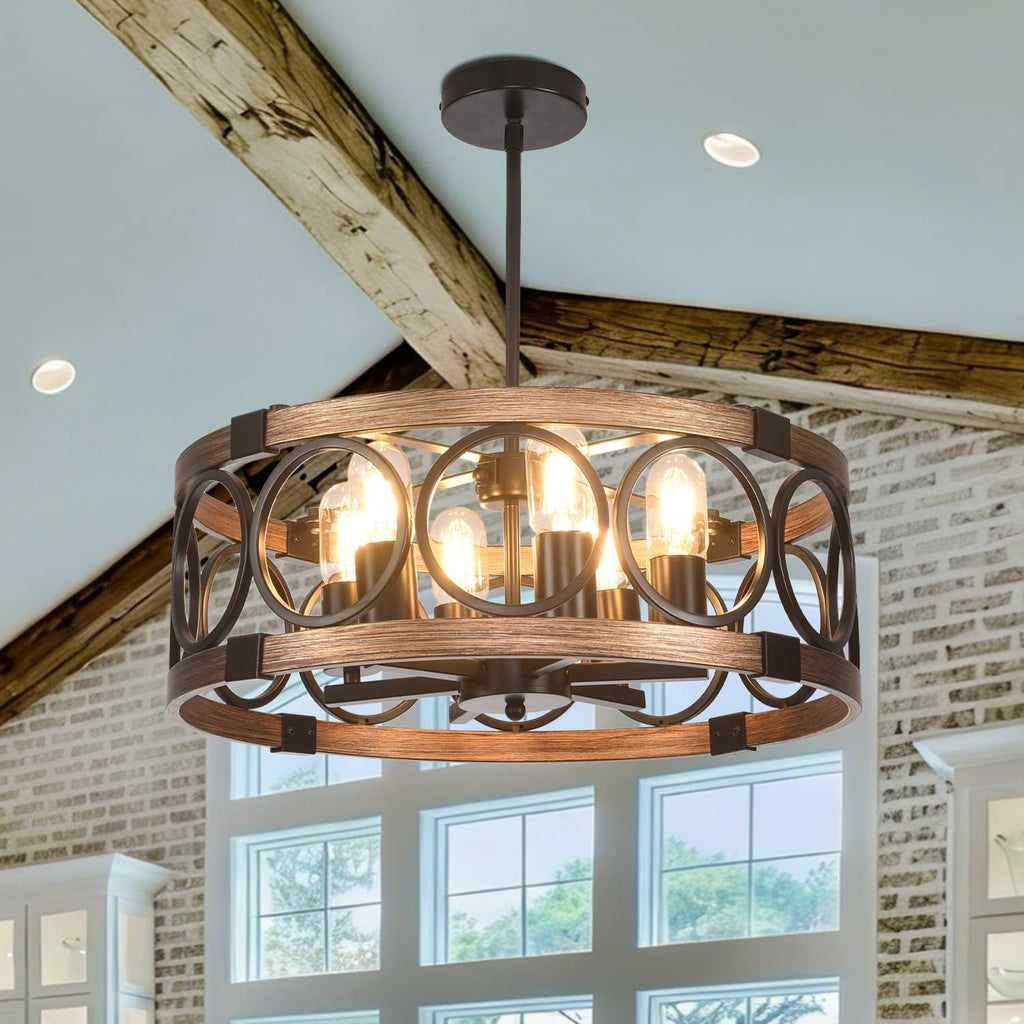 6‑Light Farmhouse Drum Ceiling Light