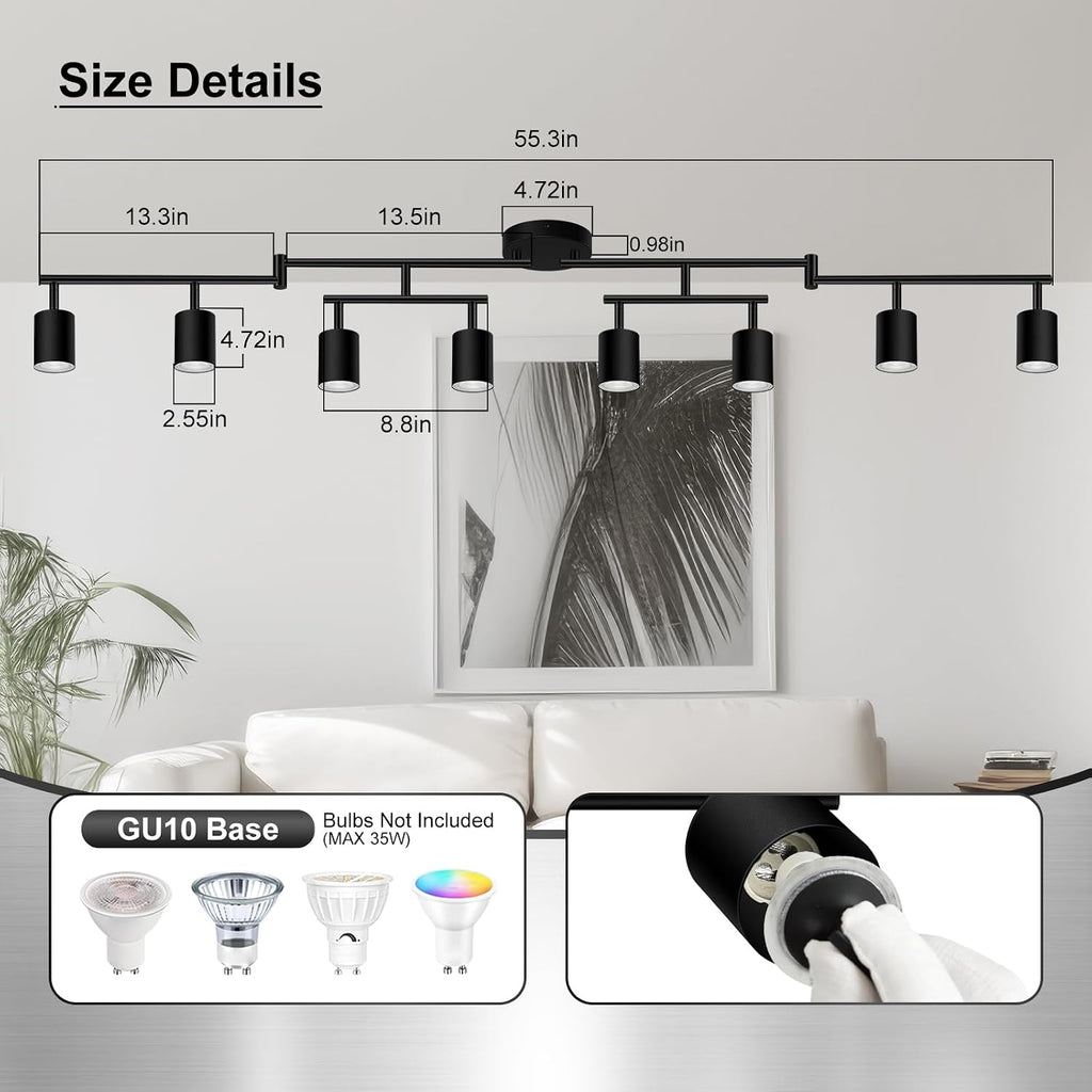 8‑Light Matte Black Track Light Fixture
