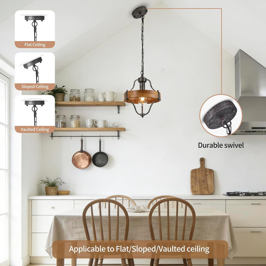 2‑Pack Wood‑Metal Farmhouse Pendant Light
