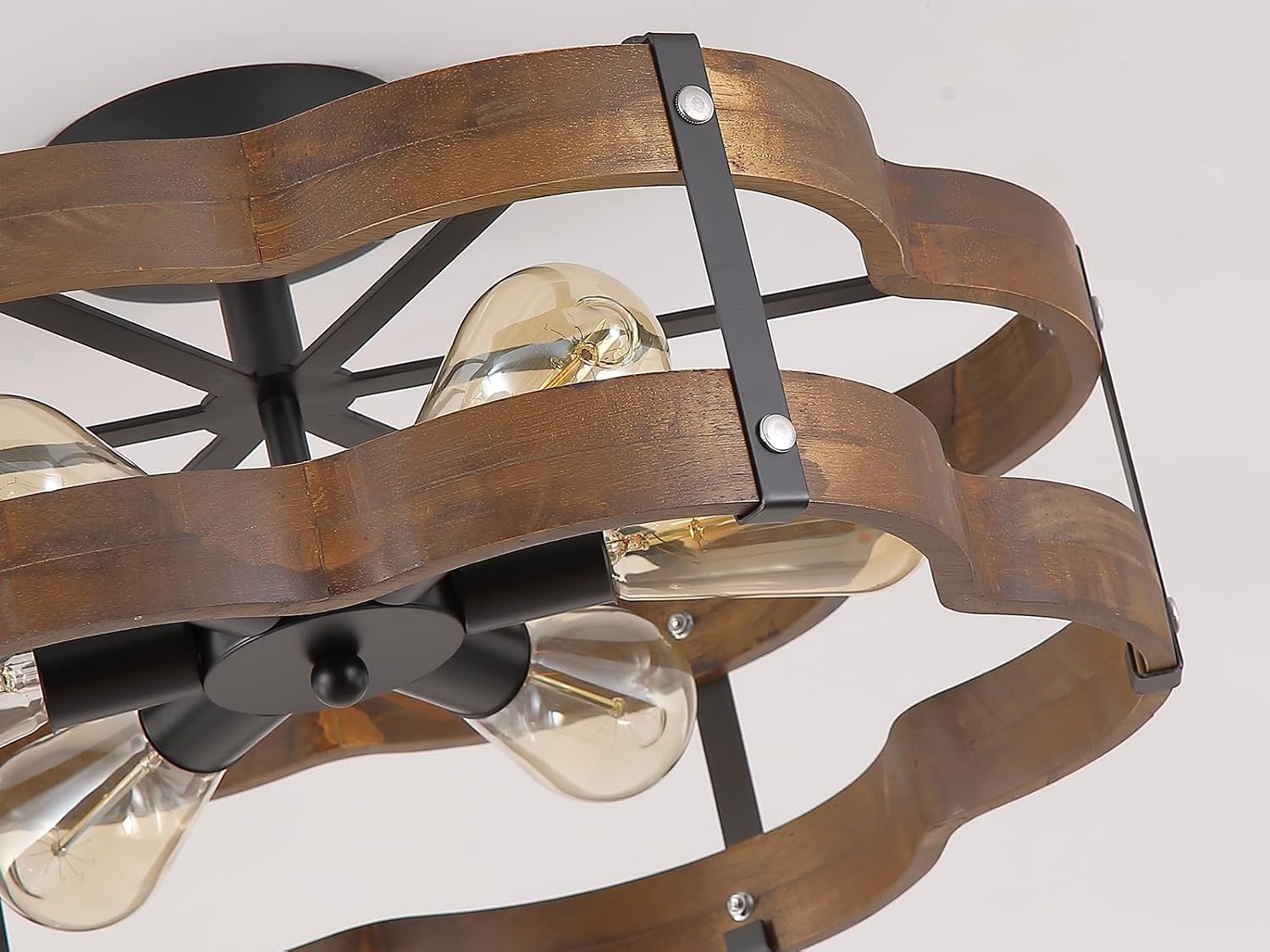 6‑Light Wood‑Black Cage Ceiling Light