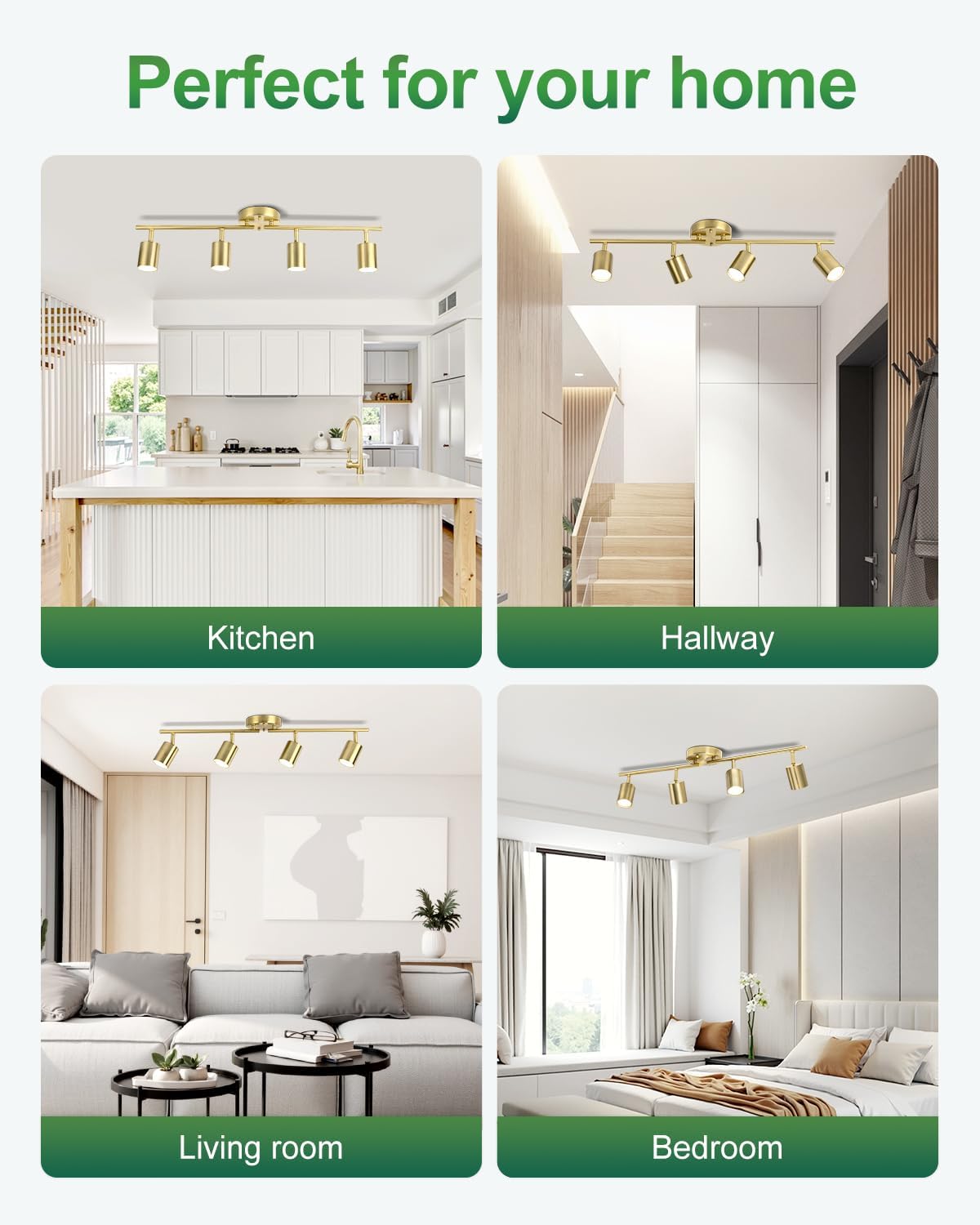 4‑Light Brushed‑Gold Track Light Fixture