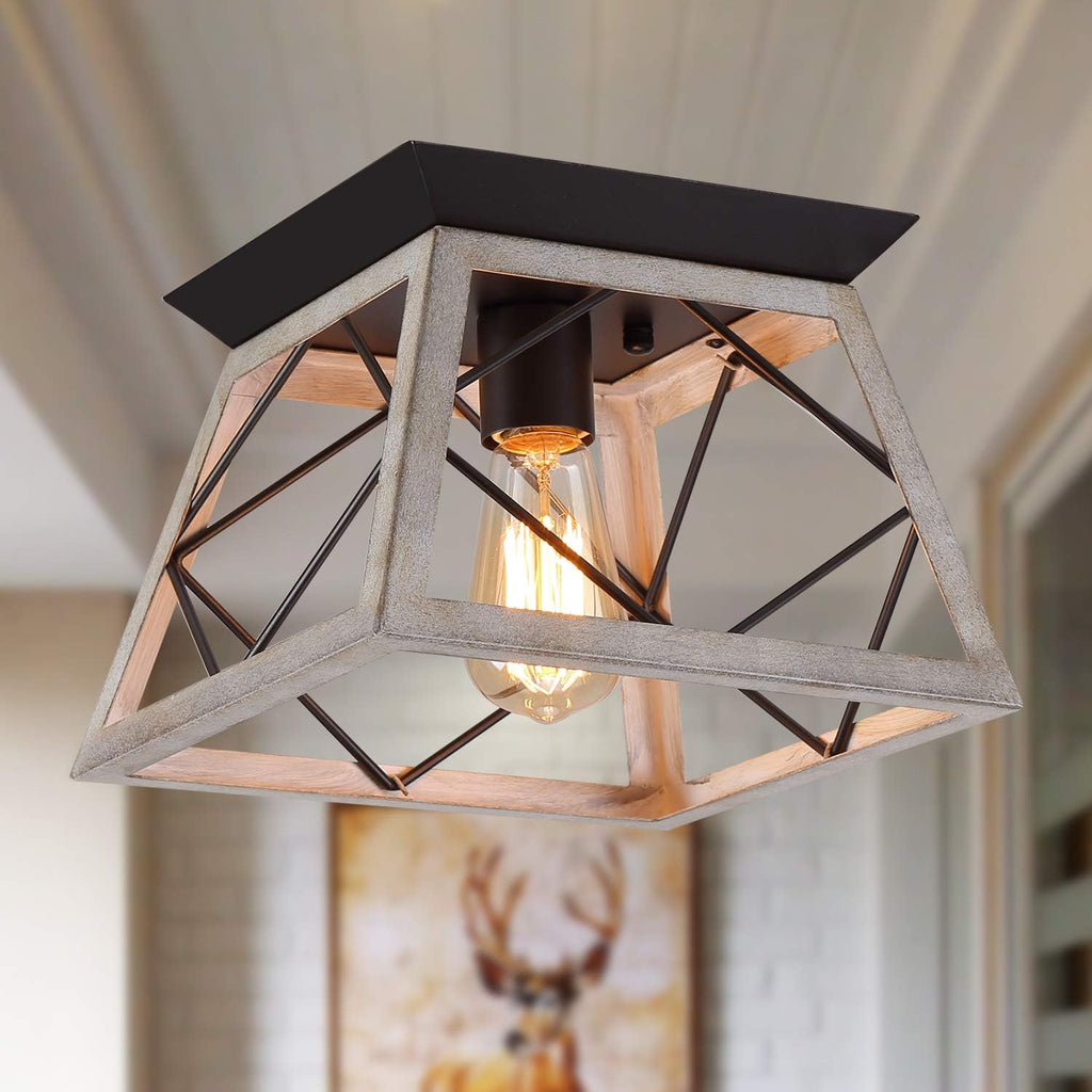 Oak White Farmhouse Flush Mount Light