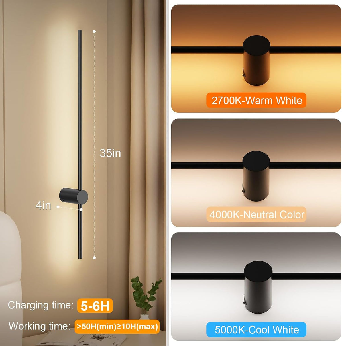 2‑Pack Black Battery‑Operated Wall Sconces