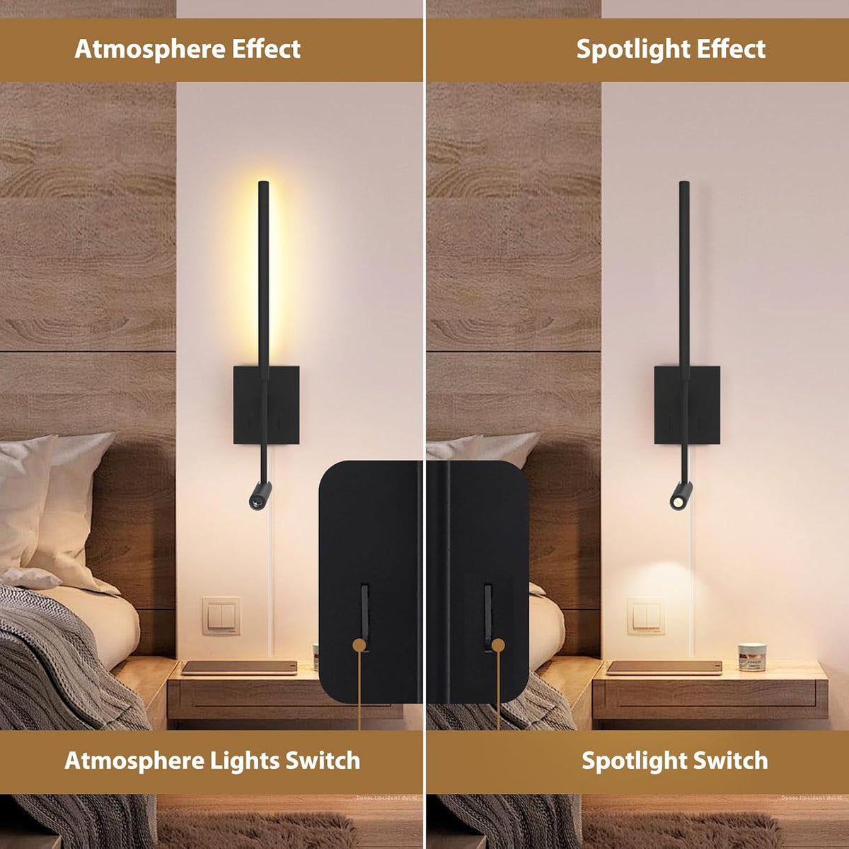 2‑Pack Plug‑in Black Wall Sconces