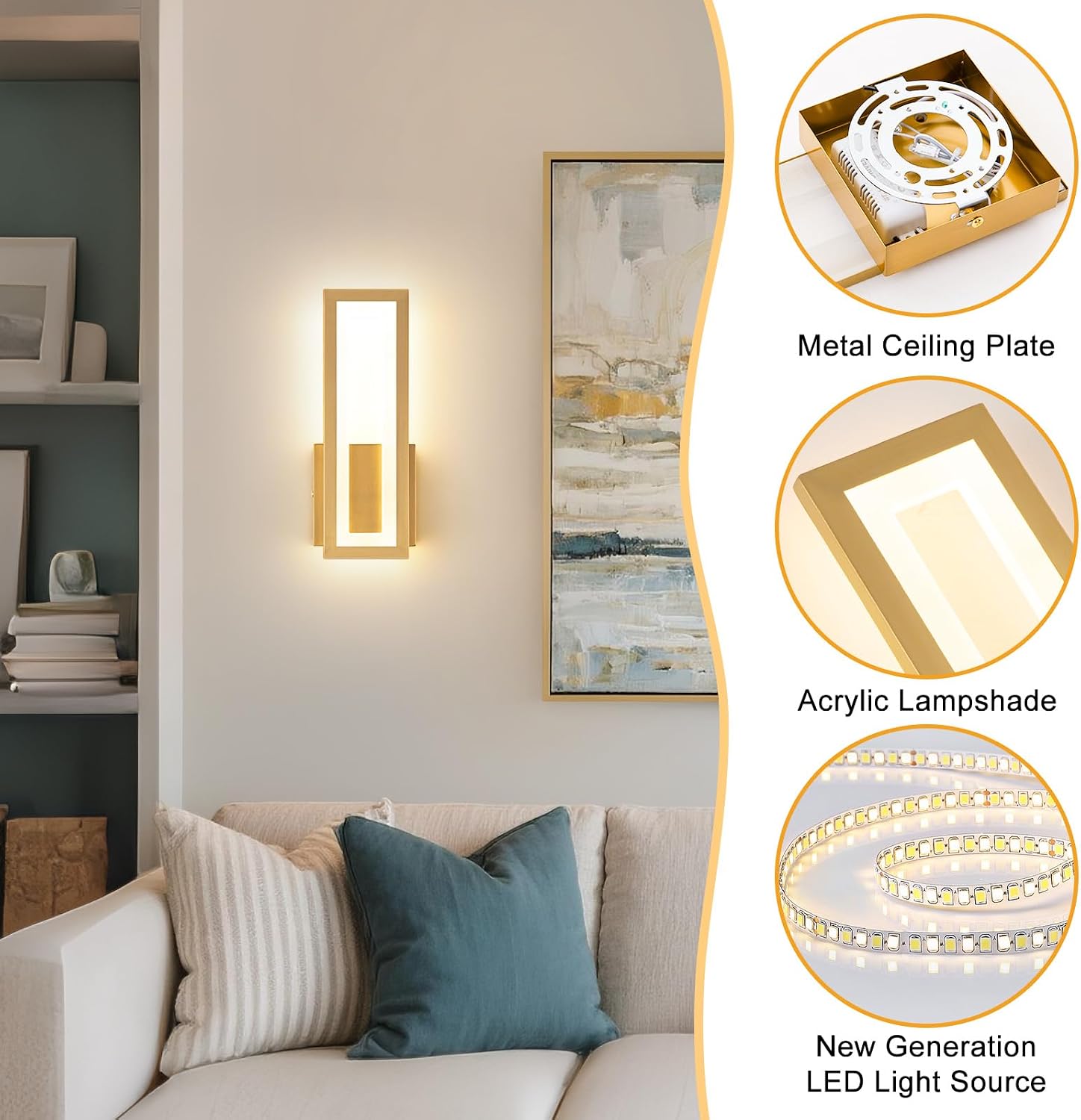 2‑Pack Gold Modern LED Wall Sconces