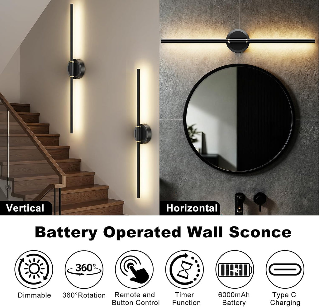 2‑Pack Battery‑Powered Wall Sconces