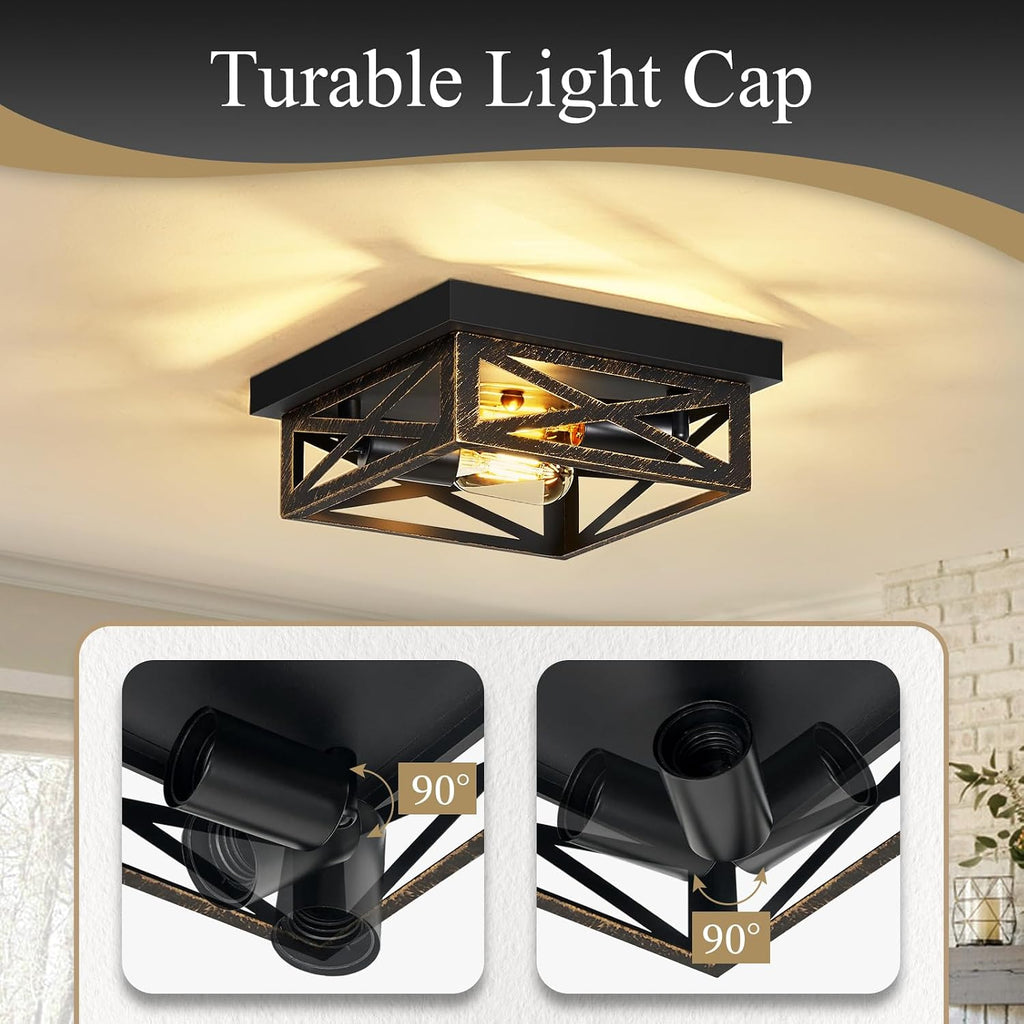 2‑Pack Black Square Flush Mount Lights