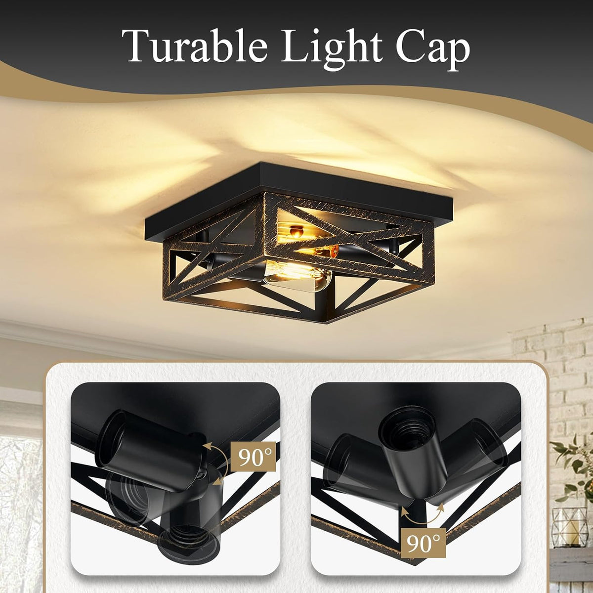 2‑Pack Black Square Flush Mount Lights