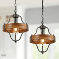 2‑Pack Wood‑Metal Farmhouse Pendant Light