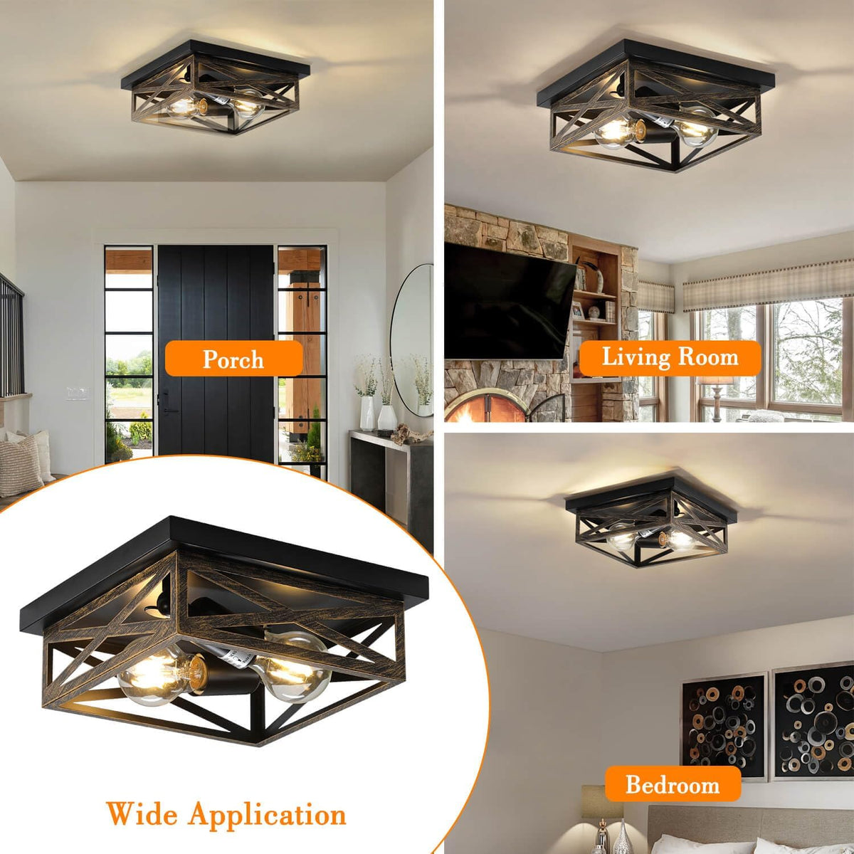 Farmhouse Cage Flush Mount Ceiling Light