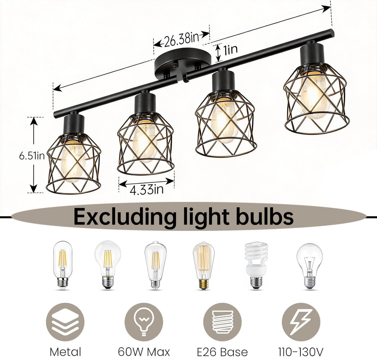 4‑Light Rotatable Track Ceiling Light