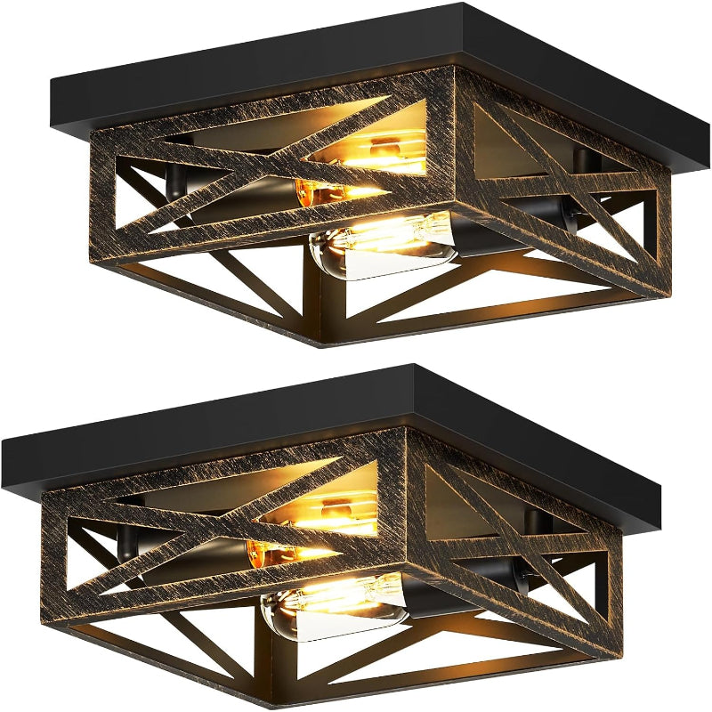 2‑Pack Black Square Flush Mount Lights