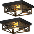 2‑Pack Black Square Flush Mount Lights