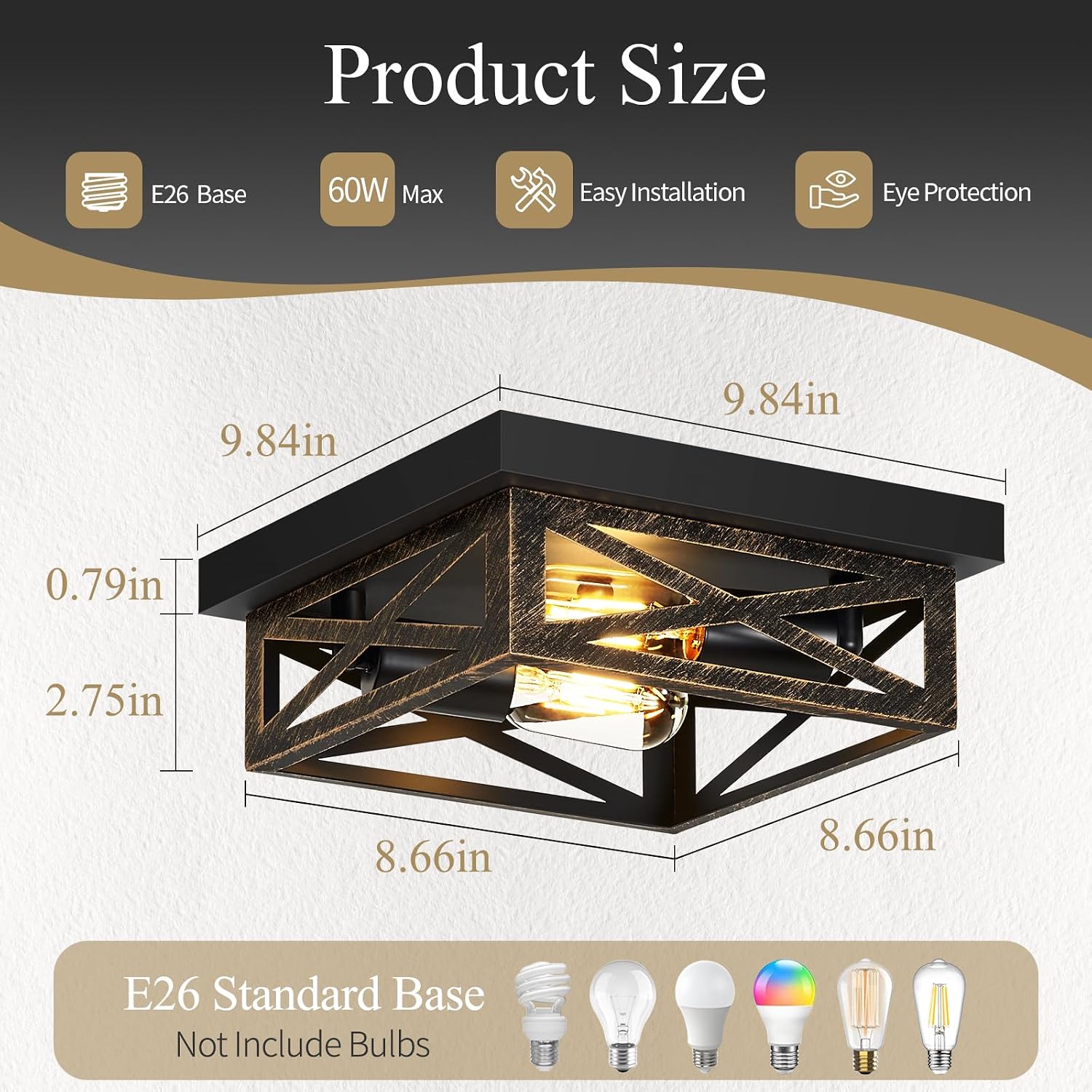 2‑Pack Black Square Flush Mount Lights