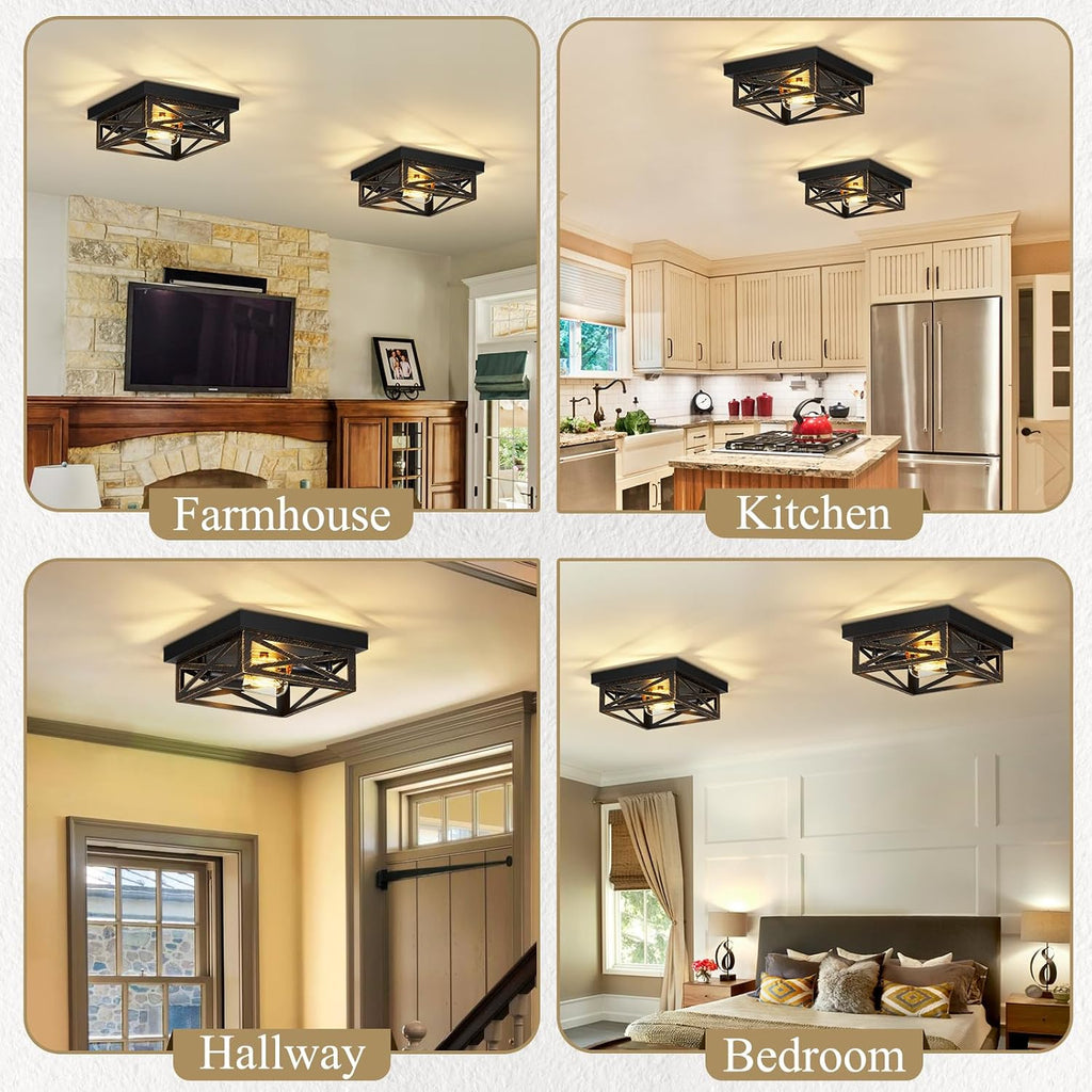 2‑Pack Black Square Flush Mount Lights