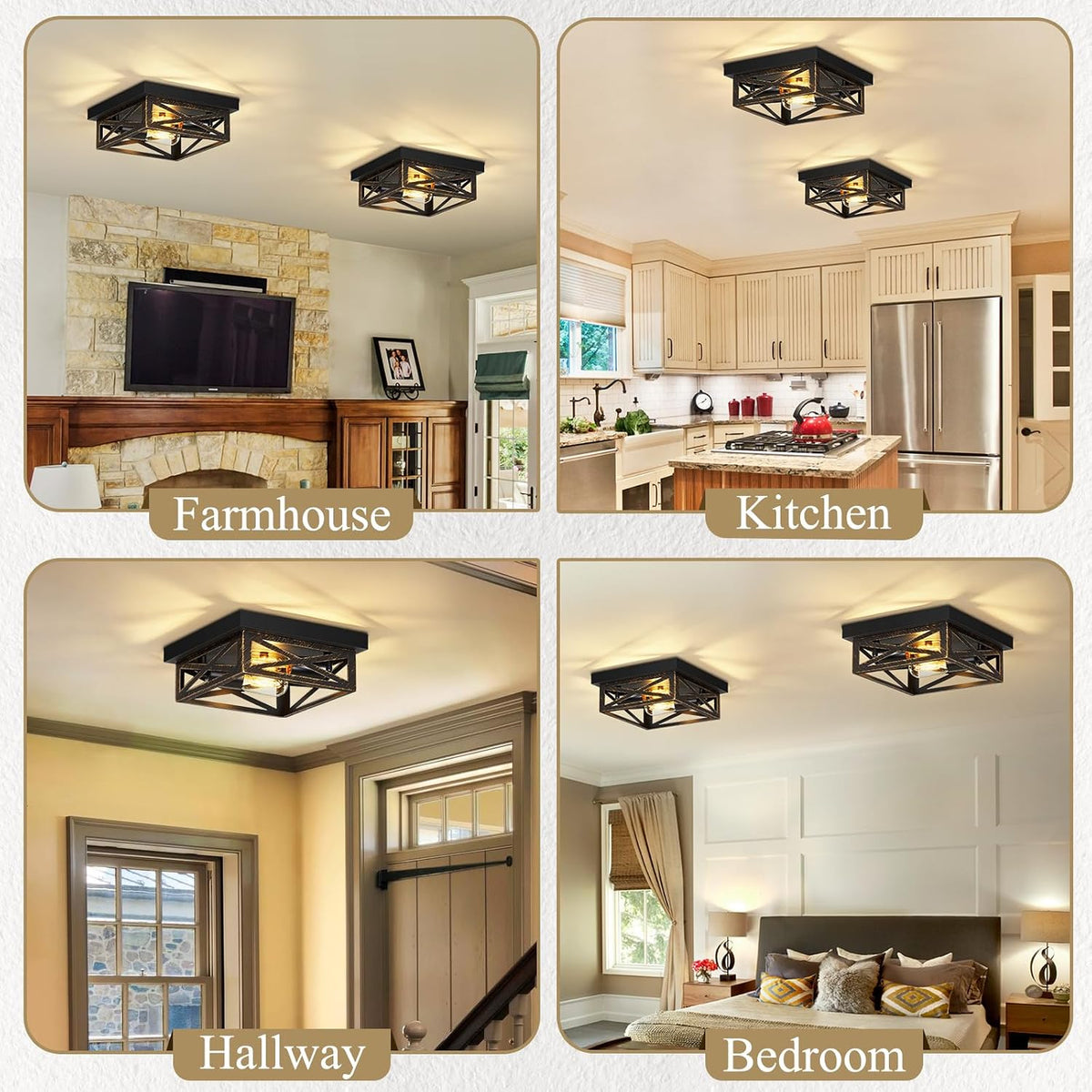 2‑Pack Black Square Flush Mount Lights