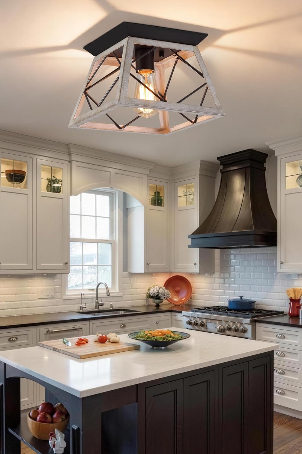 Oak White Farmhouse Flush Mount Light