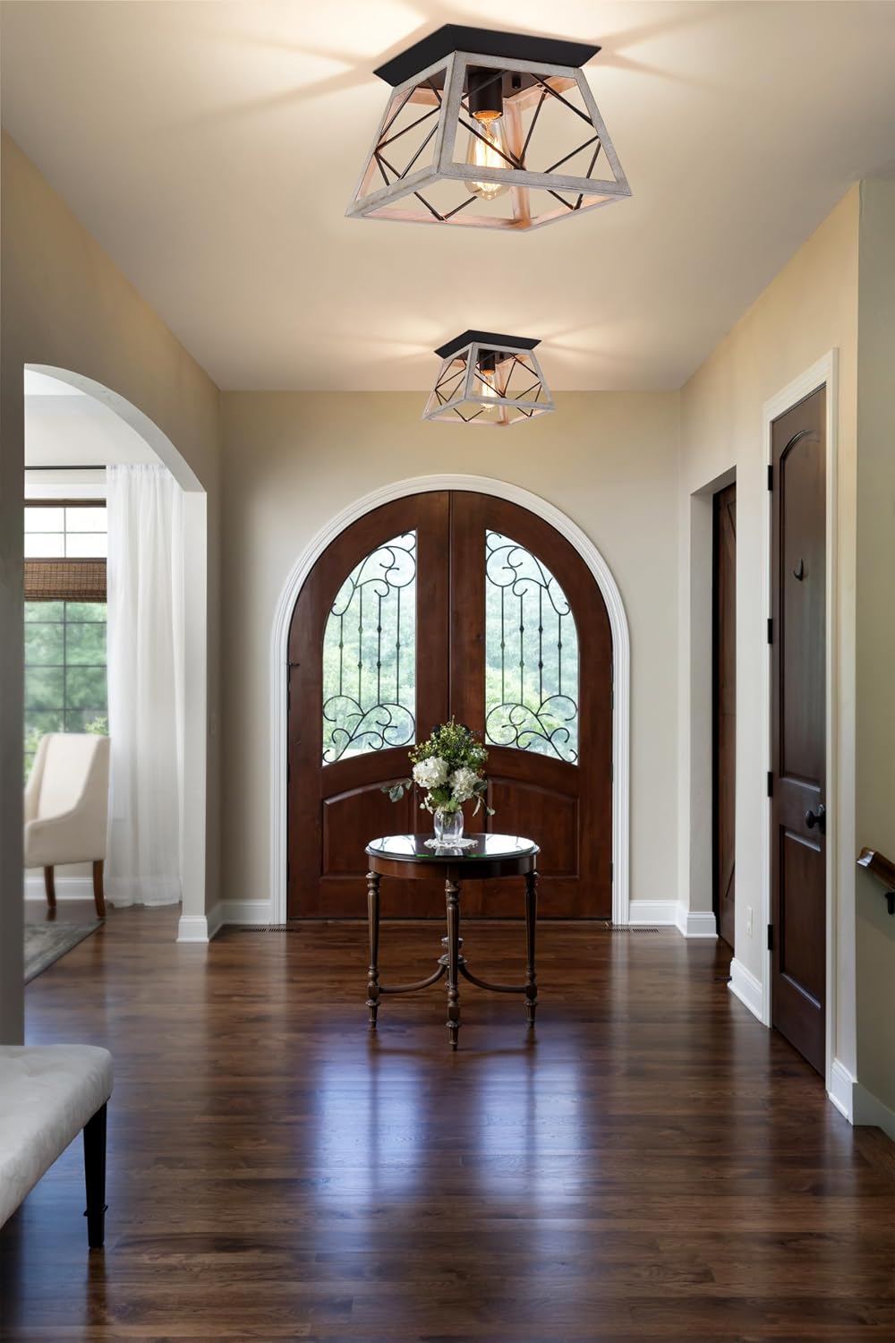 Oak White Farmhouse Flush Mount Light
