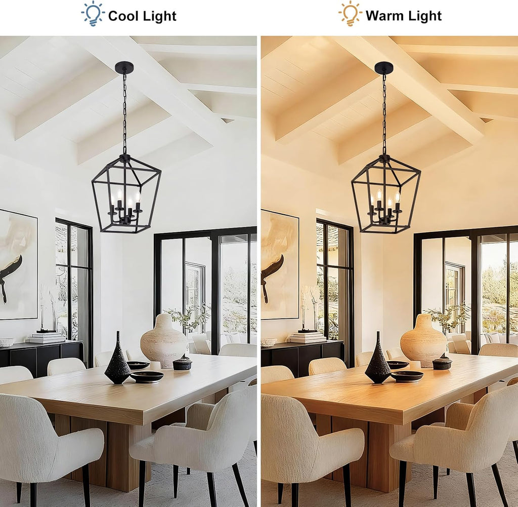 4‑Light Black Cage Industrial Chandelier