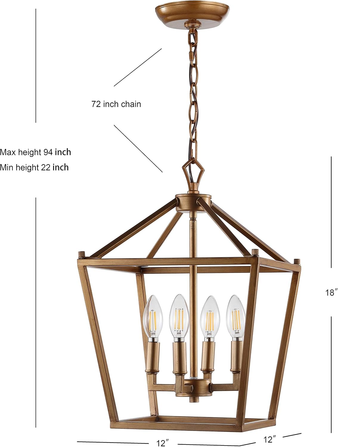 4‑Light Antique‑Gold Pagoda Pendant Light