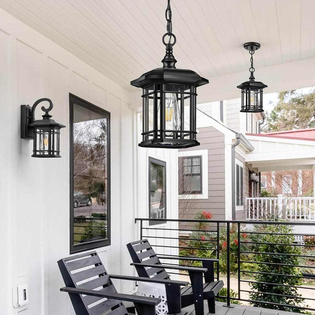 Black Waterproof Farmhouse Outdoor Pendant Light