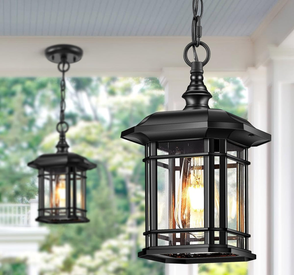 Black Waterproof Farmhouse Outdoor Pendant Light