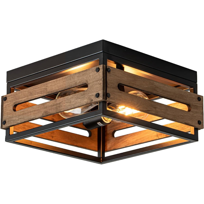 2‑Light Wood‑Metal Farmhouse Ceiling Light