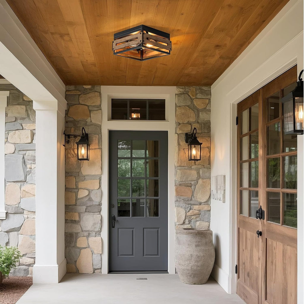 2‑Light Wood‑Metal Farmhouse Ceiling Light