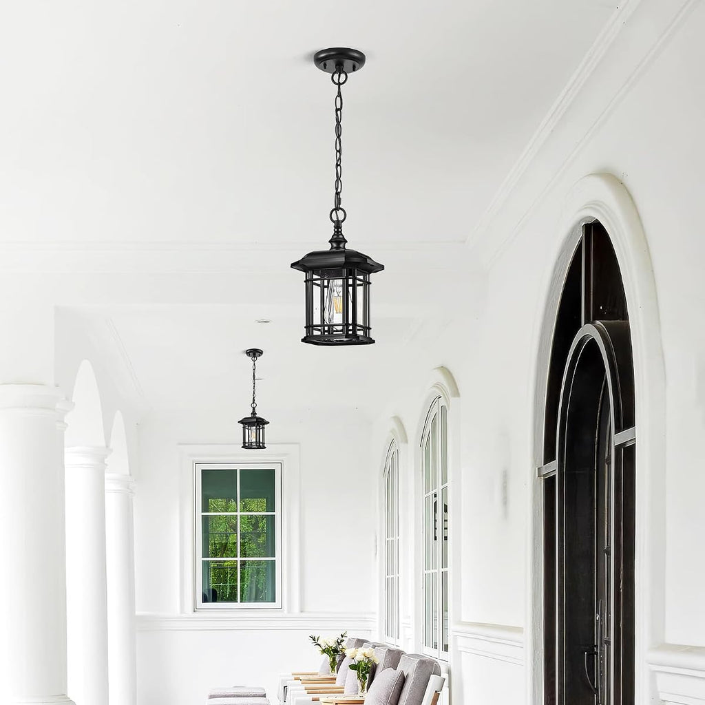 Black Waterproof Farmhouse Outdoor Pendant Light