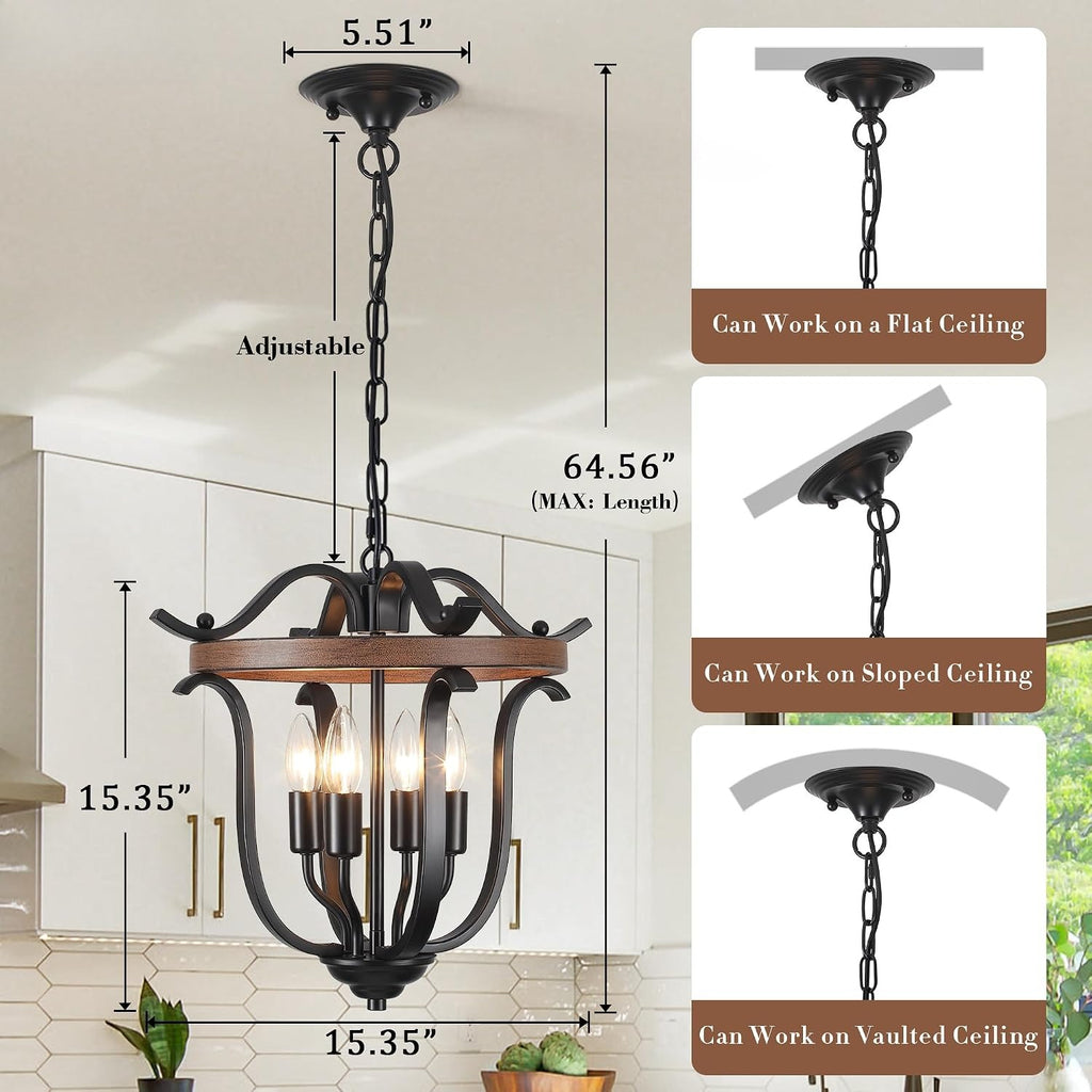4‑Light Black Cage Farmhouse Chandelier