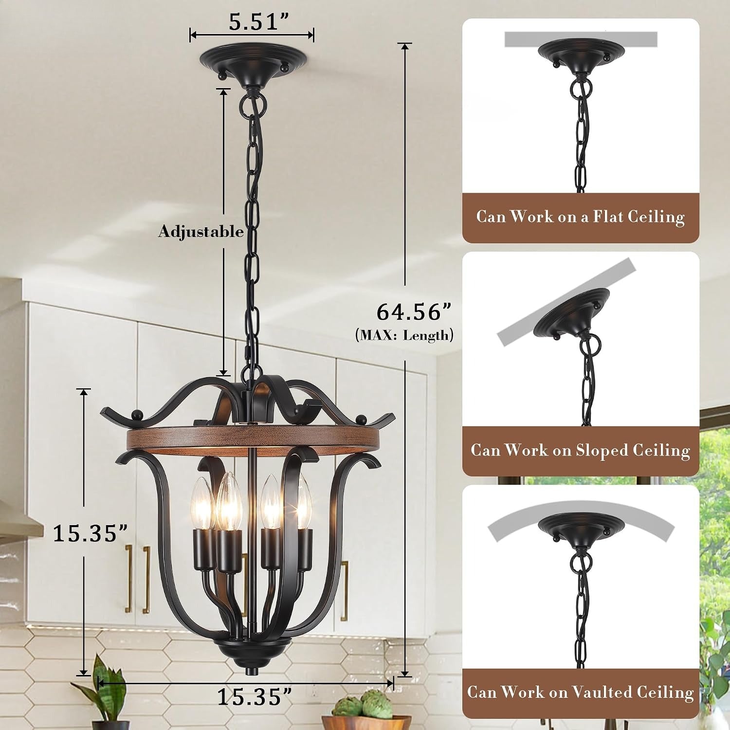 4‑Light Black Cage Farmhouse Chandelier